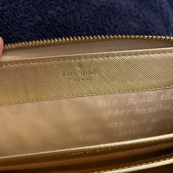 Kate Spade Gold Metallic Saffiano Leather Zip Around Wallet/Wristlet - Picture 9 of 14